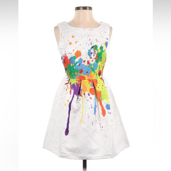 Fu Gui Xing white brocade splatter paint dress, size small - Picture 2 of 7